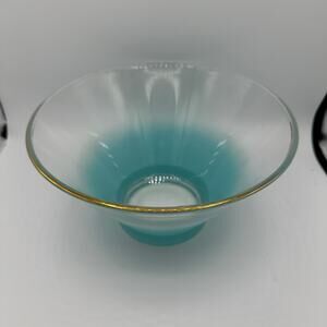 Vtg 1960's Blue Blendo Bowl West Virginia Glass Chip Bowl Aqua Worn Gold Trim